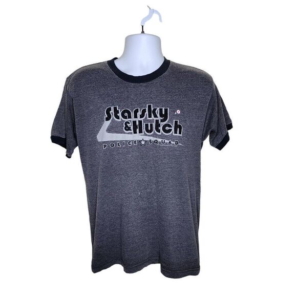Vintage Y2K Starsky and Hutch Police Squad Movie Short Sleeve Ringer TShirt Mens - Picture 1 of 6